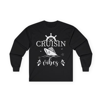 Cruisin Vibes Nautical Ocean Adventure Shirt - Bold Line Art Design Long Sleeve - Best Cruise Shirts