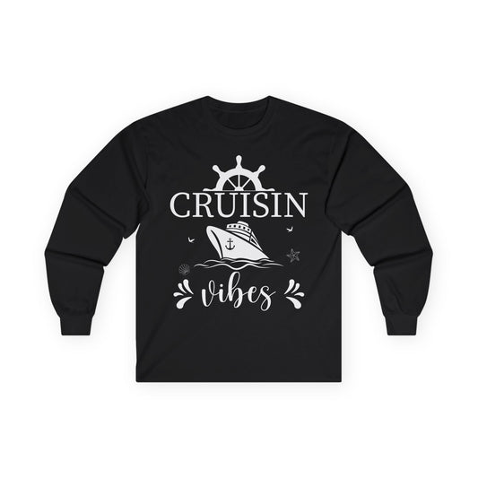 Cruisin Vibes Nautical Ocean Adventure Shirt - Bold Line Art Design Long Sleeve - Best Cruise Shirts