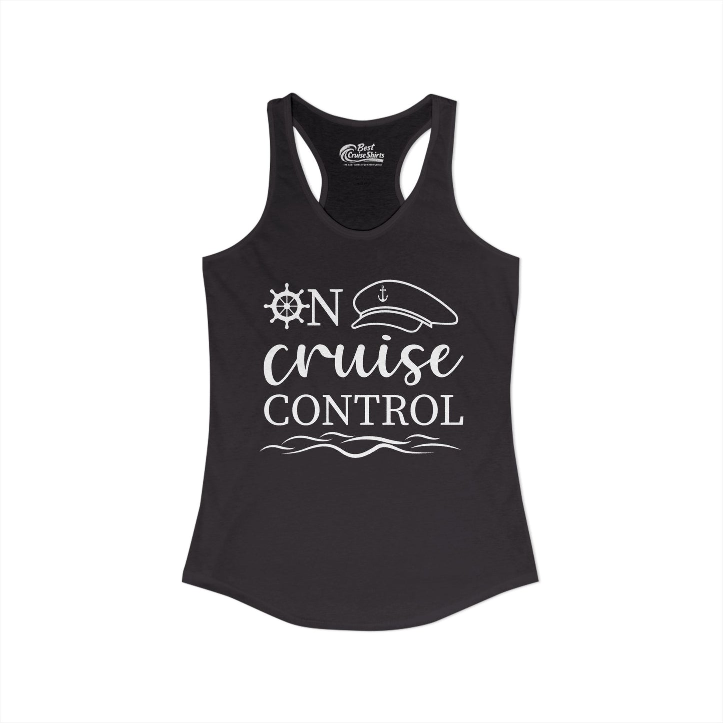 On Cruise Control Shirt - Nautical Captain Hat and Ship Wheel Design Ladies Tank - View 2 - Best Cruise Shirts
