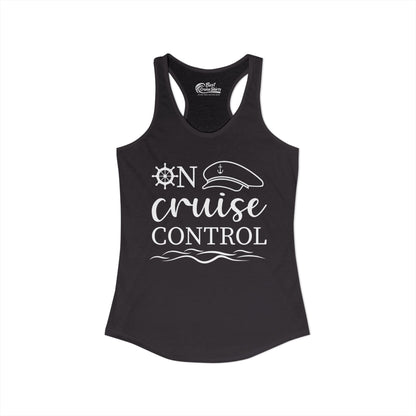 On Cruise Control Shirt - Nautical Captain Hat and Ship Wheel Design Ladies Tank - View 2 - Best Cruise Shirts