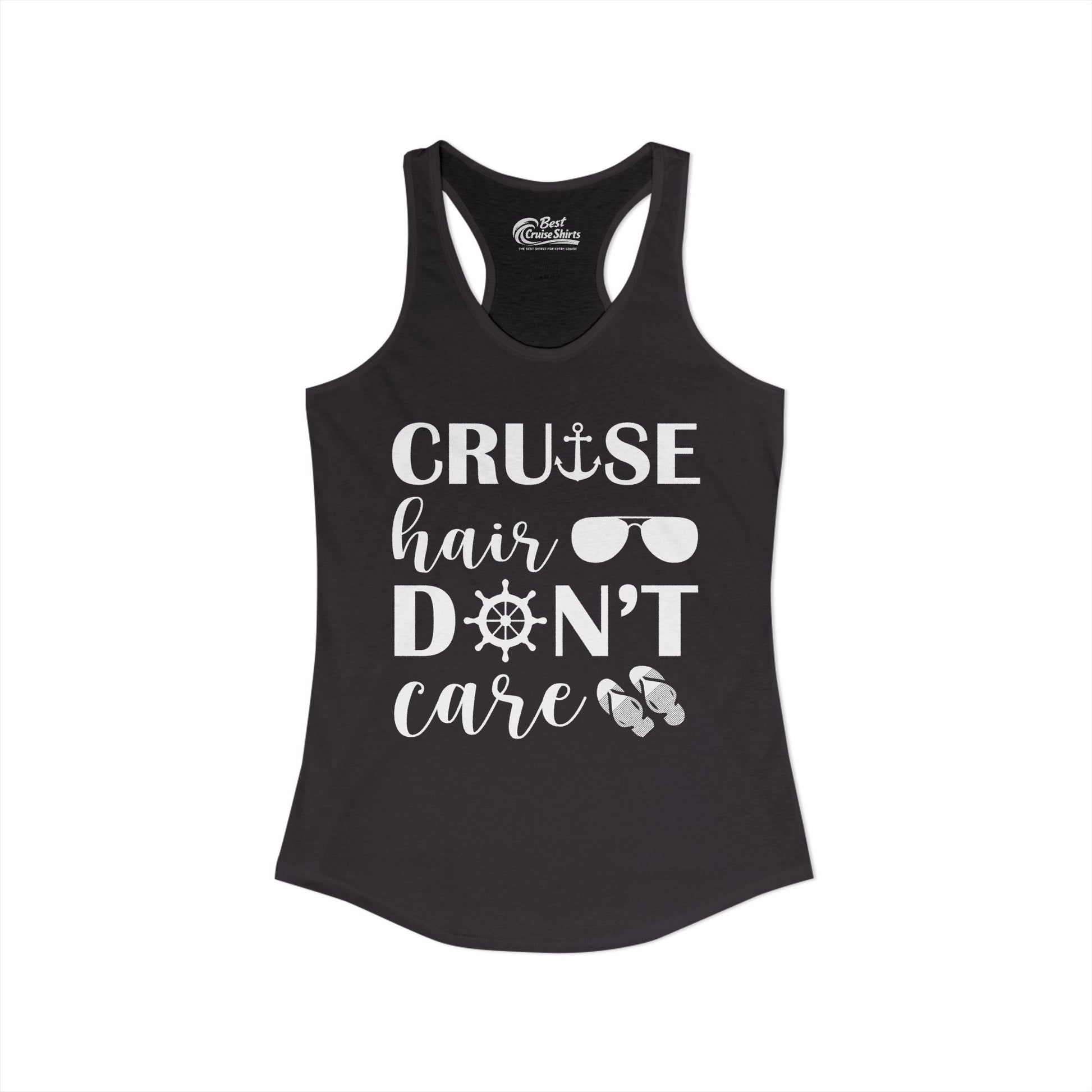Cruise Hair Don't Care Shirt - Nautical Icons Summer Vacation Tee Ladies Tank - View 2 - Best Cruise Shirts
