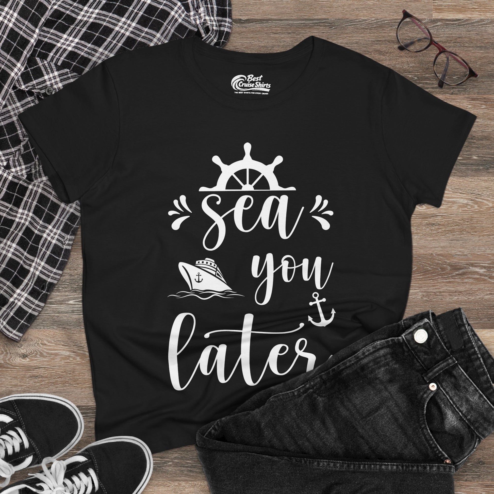 Sea You Later Nautical Cruise Shirt - Cruise Ship Anchor Pun Apparel Ladies Tee - View 4 - Best Cruise Shirts