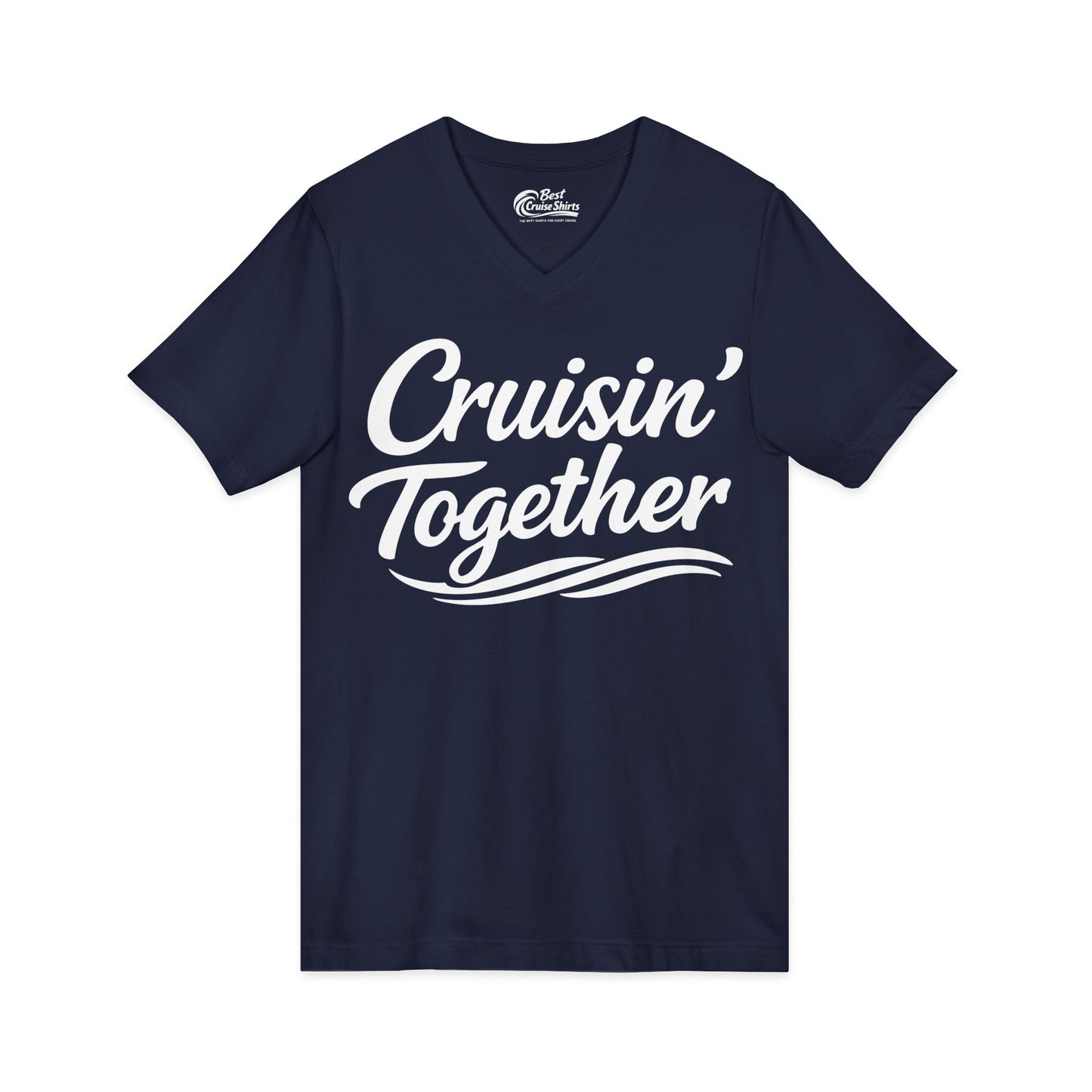 Cruisin Together Group Unity Shirt with Bold Script and Wave Design V-Neck - View 23 - Best Cruise Shirts