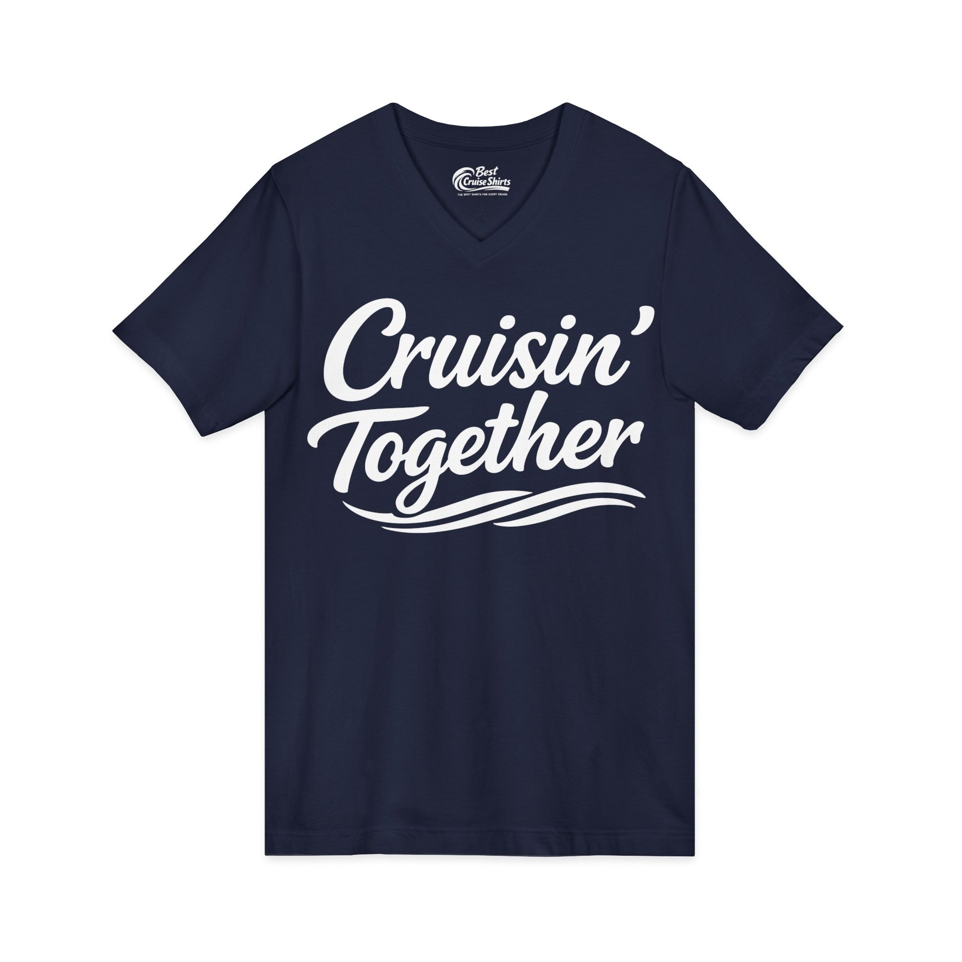 Cruisin Together Group Unity Shirt with Bold Script and Wave Design V-Neck - View 23 - Best Cruise Shirts