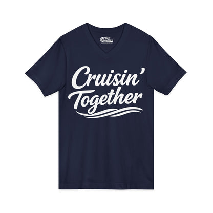 Cruisin Together Group Unity Shirt with Bold Script and Wave Design V-Neck - View 23 - Best Cruise Shirts