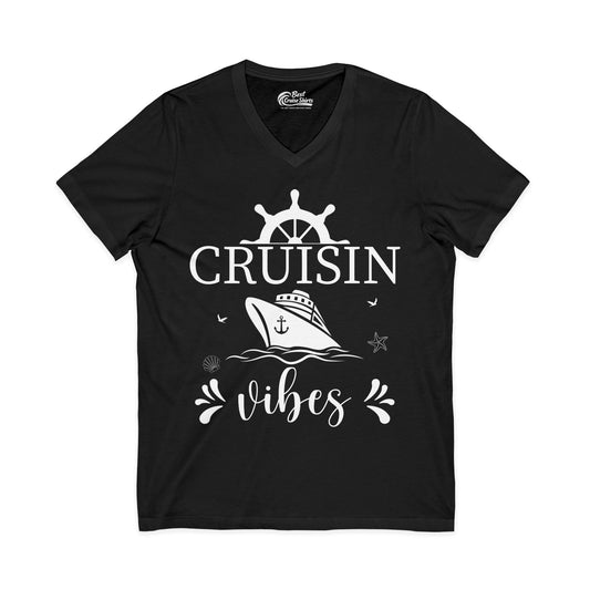 Cruisin Vibes Nautical Ocean Adventure Shirt - Bold Line Art Design V-Neck - Best Cruise Shirts