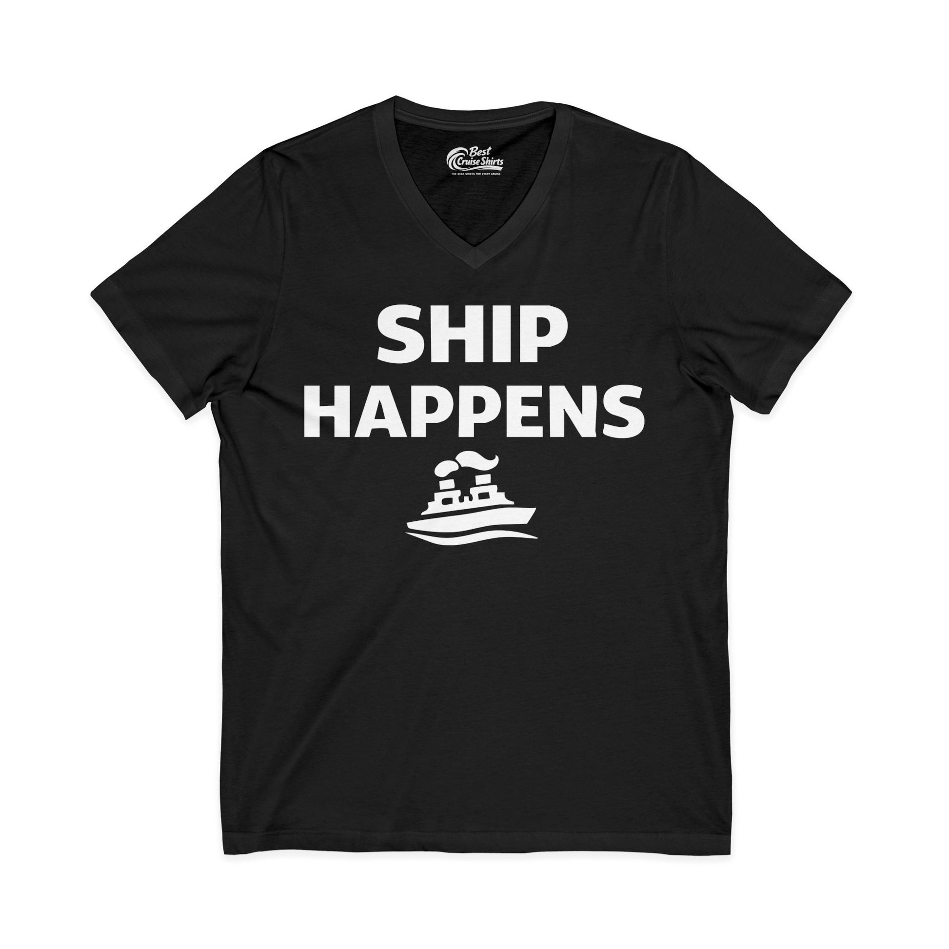 Ship Happens Shirt - Funny Cruise Ship Pun Tee With Simple Ship Graphic V-Neck - Best Cruise Shirts