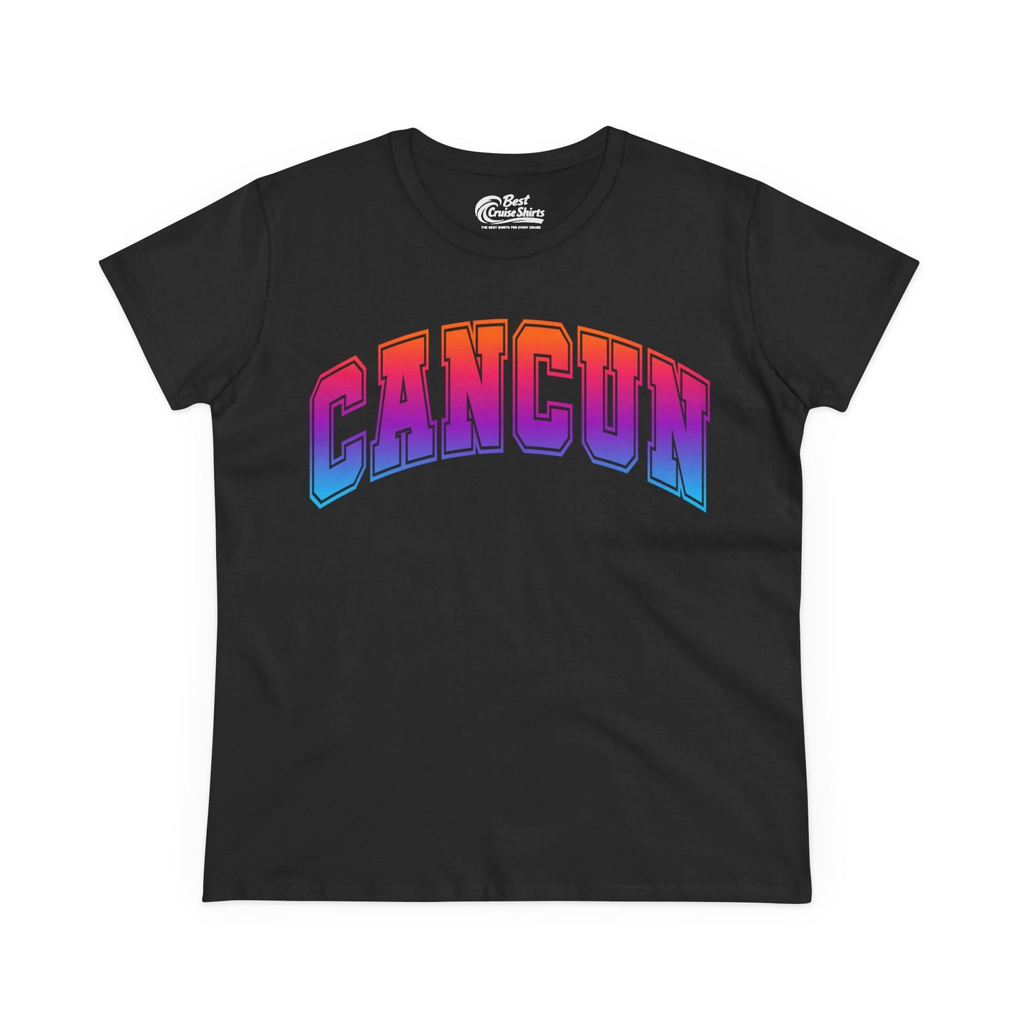 Cancun Mexico Bold Collegiate Style Shirt - Colorful Gradient Spring Break Ladies Tee - Best Cruise Shirts