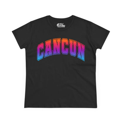 Cancun Mexico Bold Collegiate Style Shirt - Colorful Gradient Spring Break Ladies Tee - Best Cruise Shirts