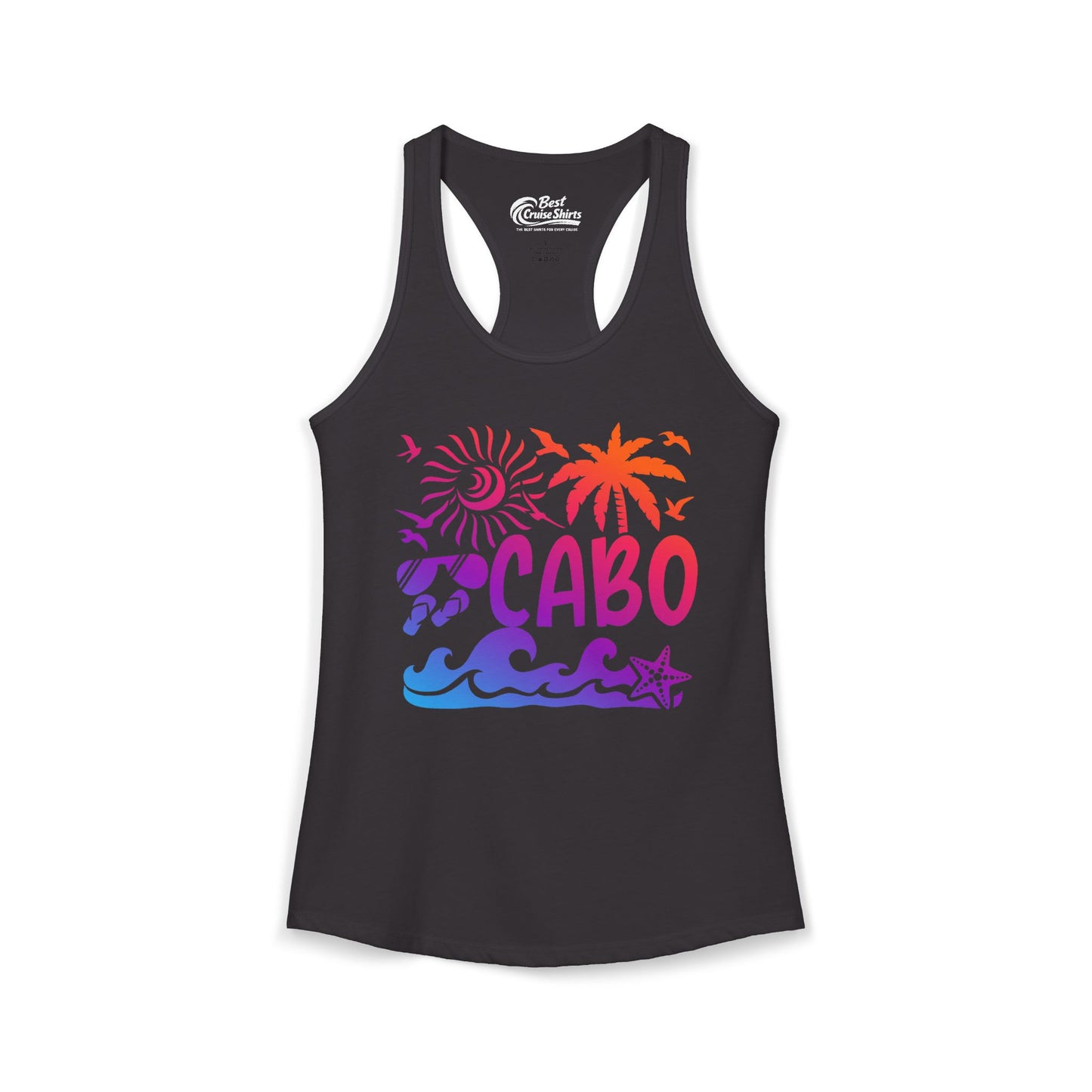Cabo San Lucas Shirt - Tropical Sunset Palm Beach Vacation Graphic Tee Ladies Tank - Best Cruise Shirts