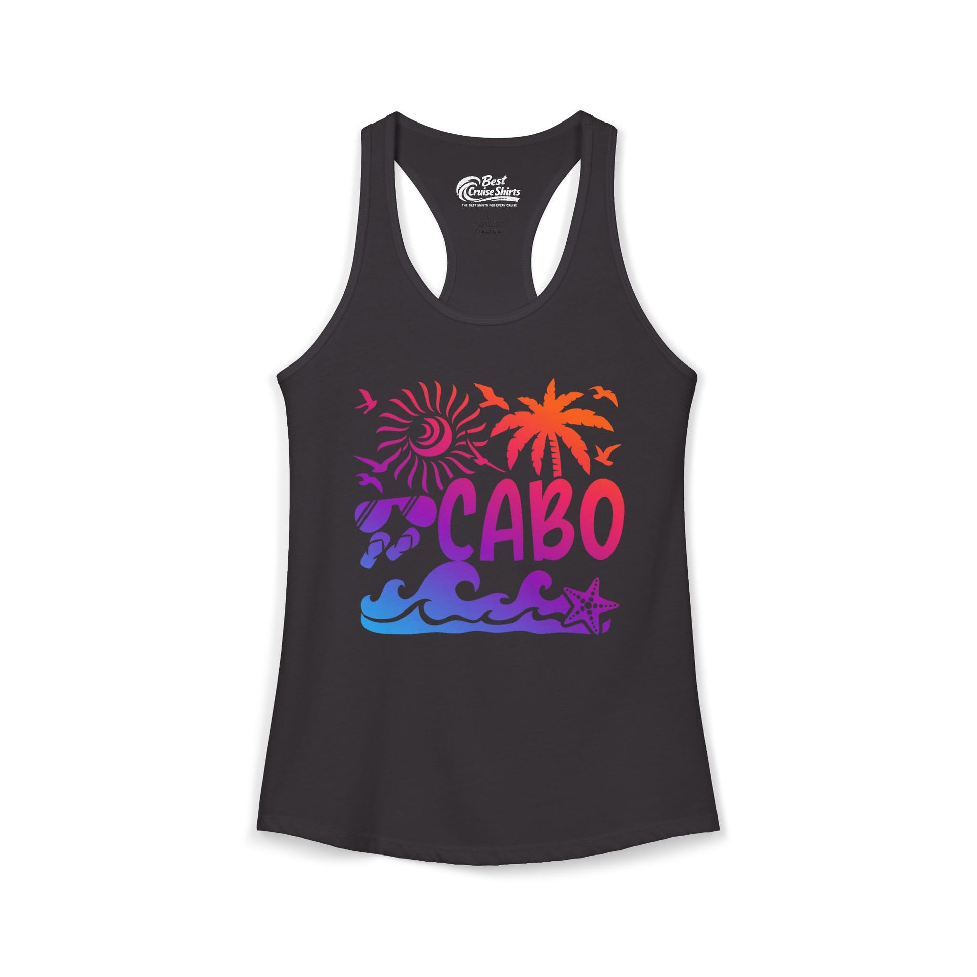 Cabo San Lucas Shirt - Tropical Sunset Palm Beach Vacation Graphic Tee Ladies Tank - Best Cruise Shirts