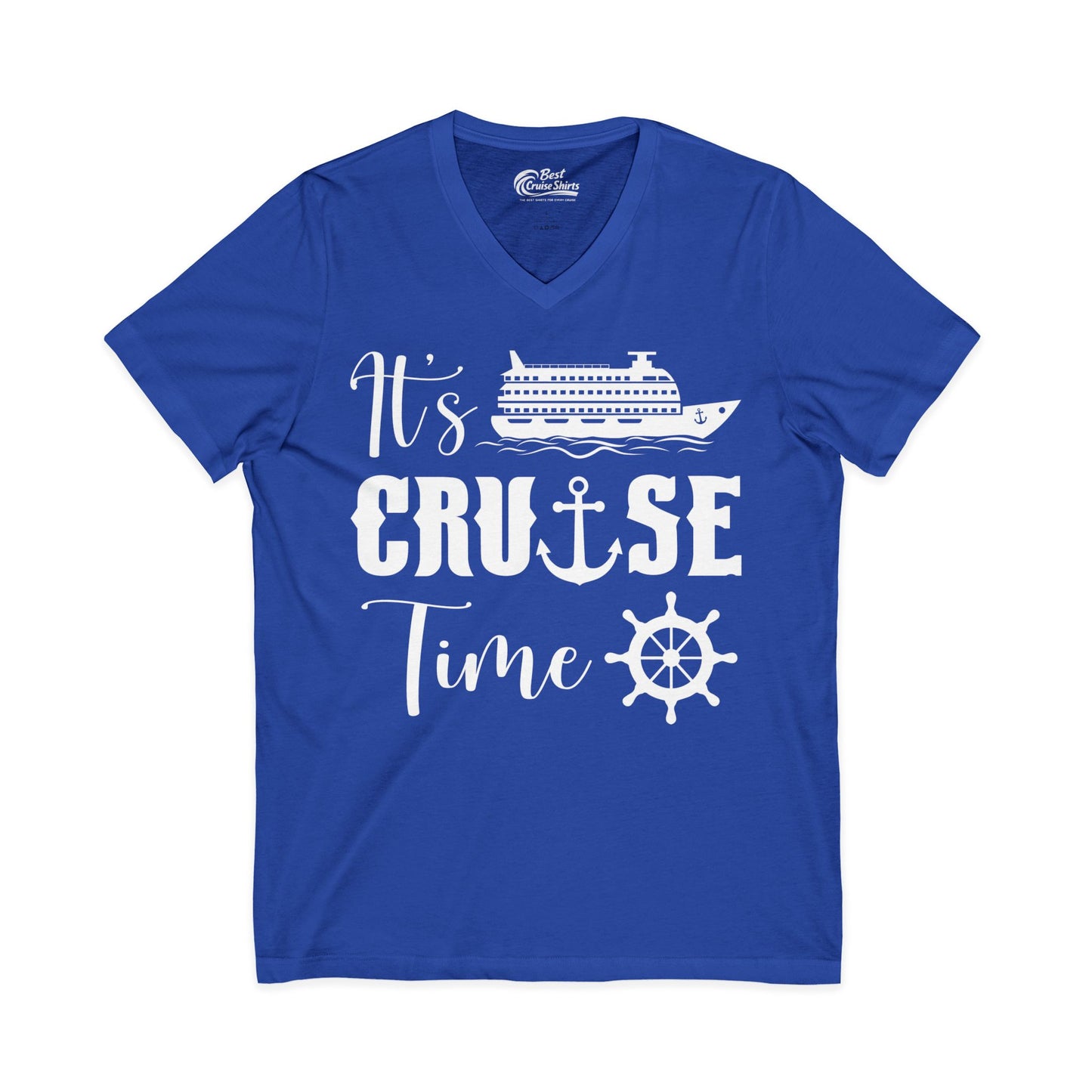 It’s Cruise Time Shirt - Nautical Ship Anchor Wheel Bold Graphic V-Neck - View 5 - Best Cruise Shirts