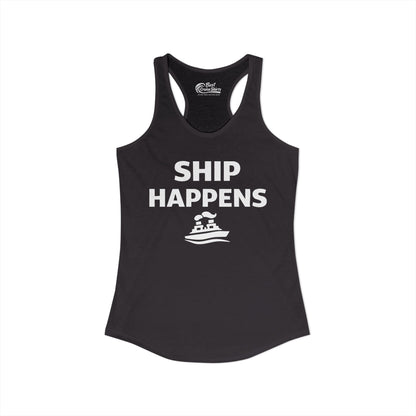 Ship Happens Shirt - Funny Cruise Ship Pun Tee With Simple Ship Graphic Ladies Tank - View 2 - Best Cruise Shirts