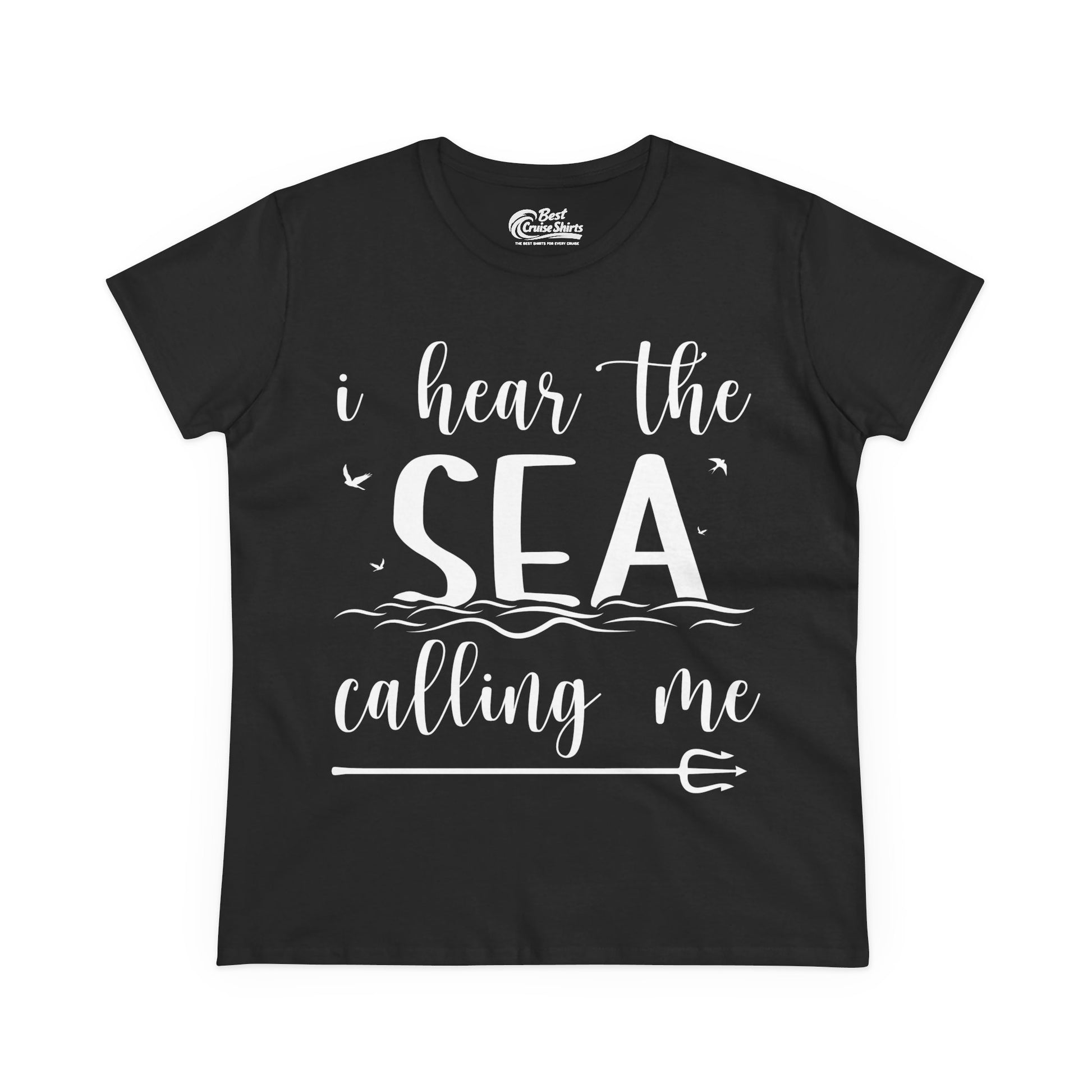 Sea Calling Nautical Beach Quote Shirt With Waves And Birds Art Ladies Tee - Best Cruise Shirts