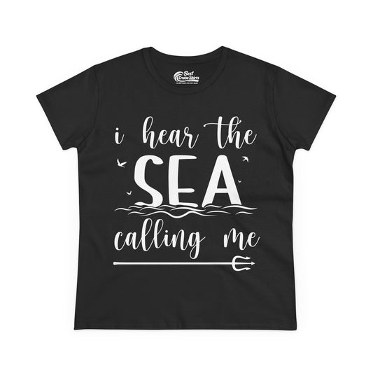 Sea Calling Nautical Beach Quote Shirt With Waves And Birds Art Ladies Tee - Best Cruise Shirts