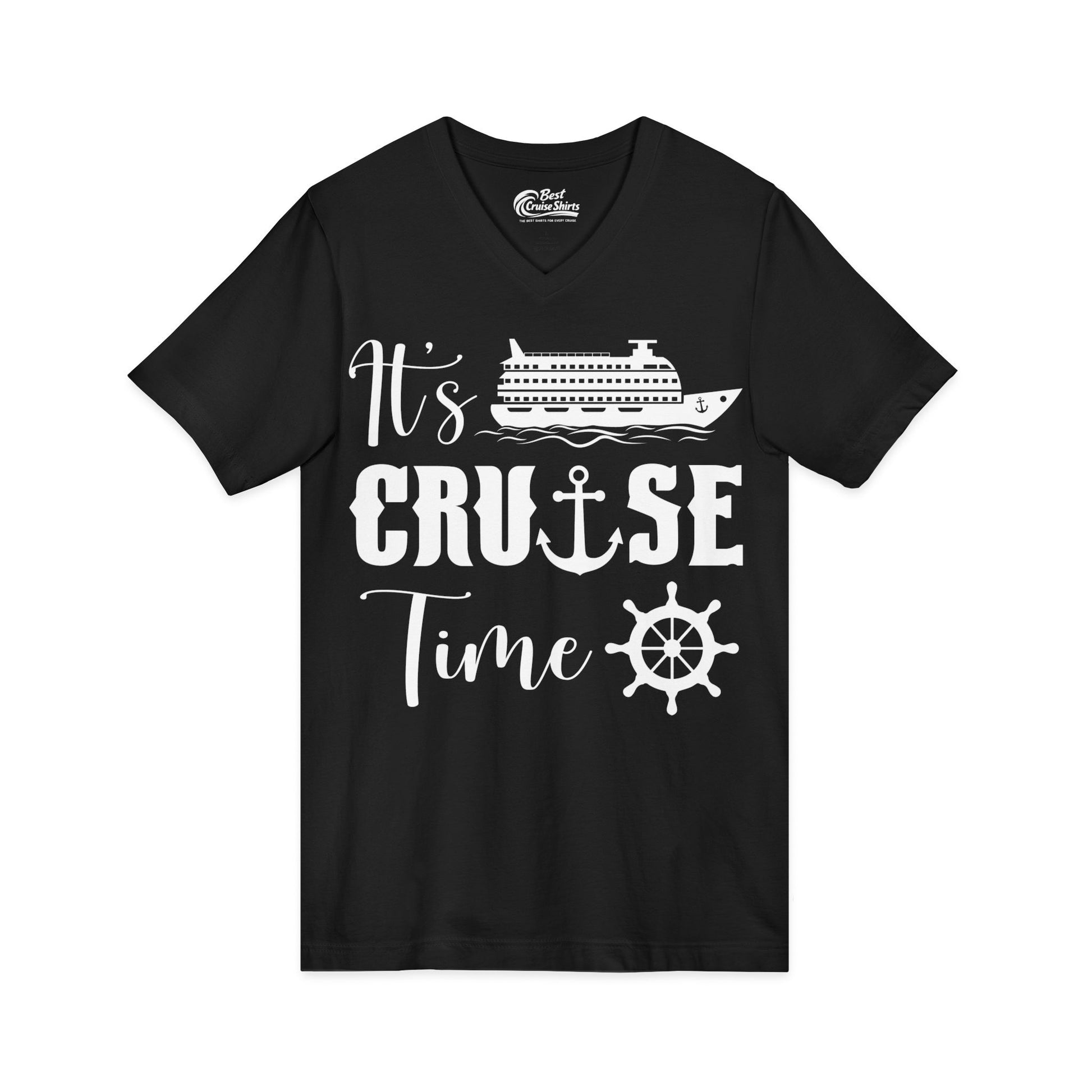 It’s Cruise Time Shirt - Nautical Ship Anchor Wheel Bold Graphic V-Neck - View 8 - Best Cruise Shirts