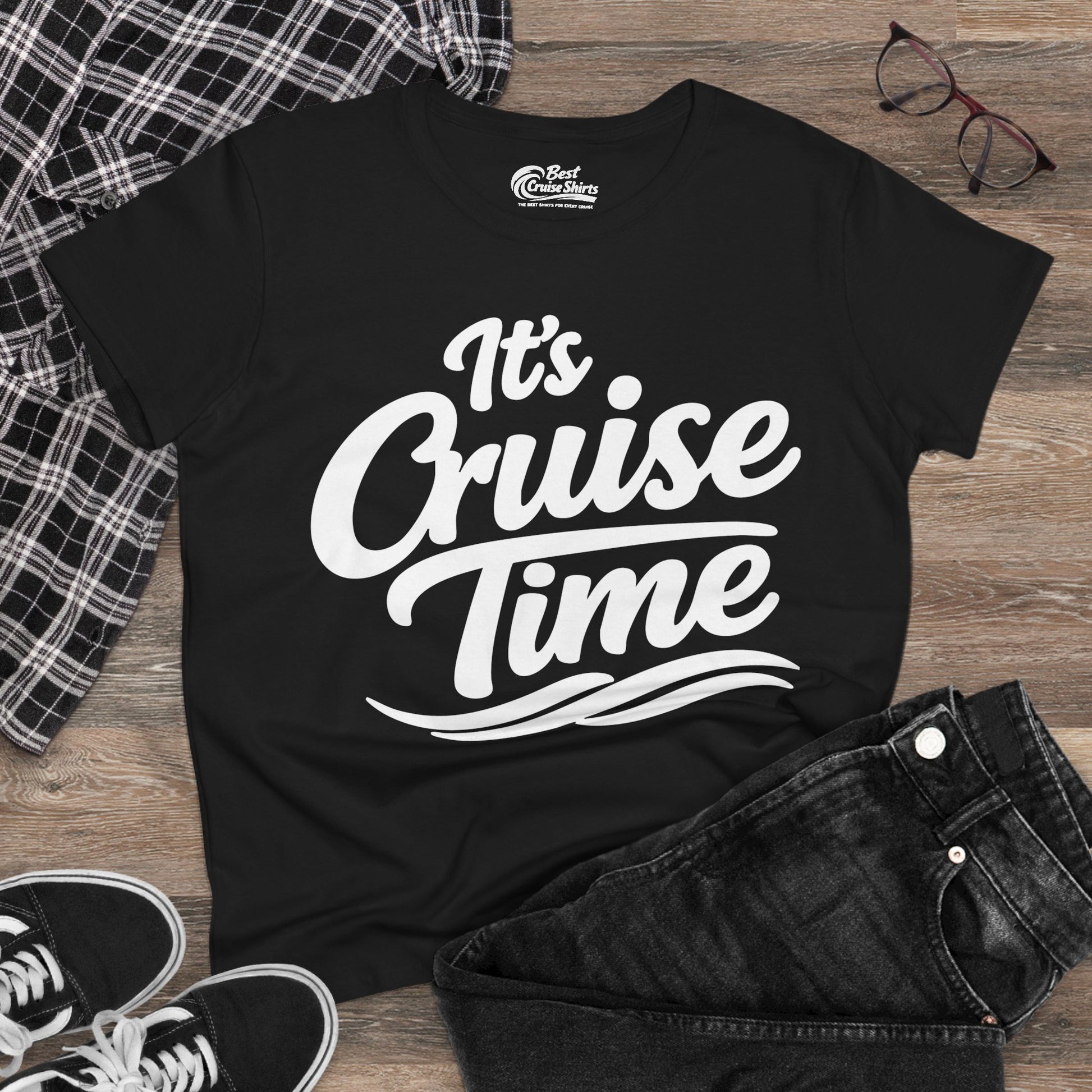 It’s Cruise Time Bold Nautical Wave Typography Cruise Shirt Ladies Tee - View 4 - Best Cruise Shirts