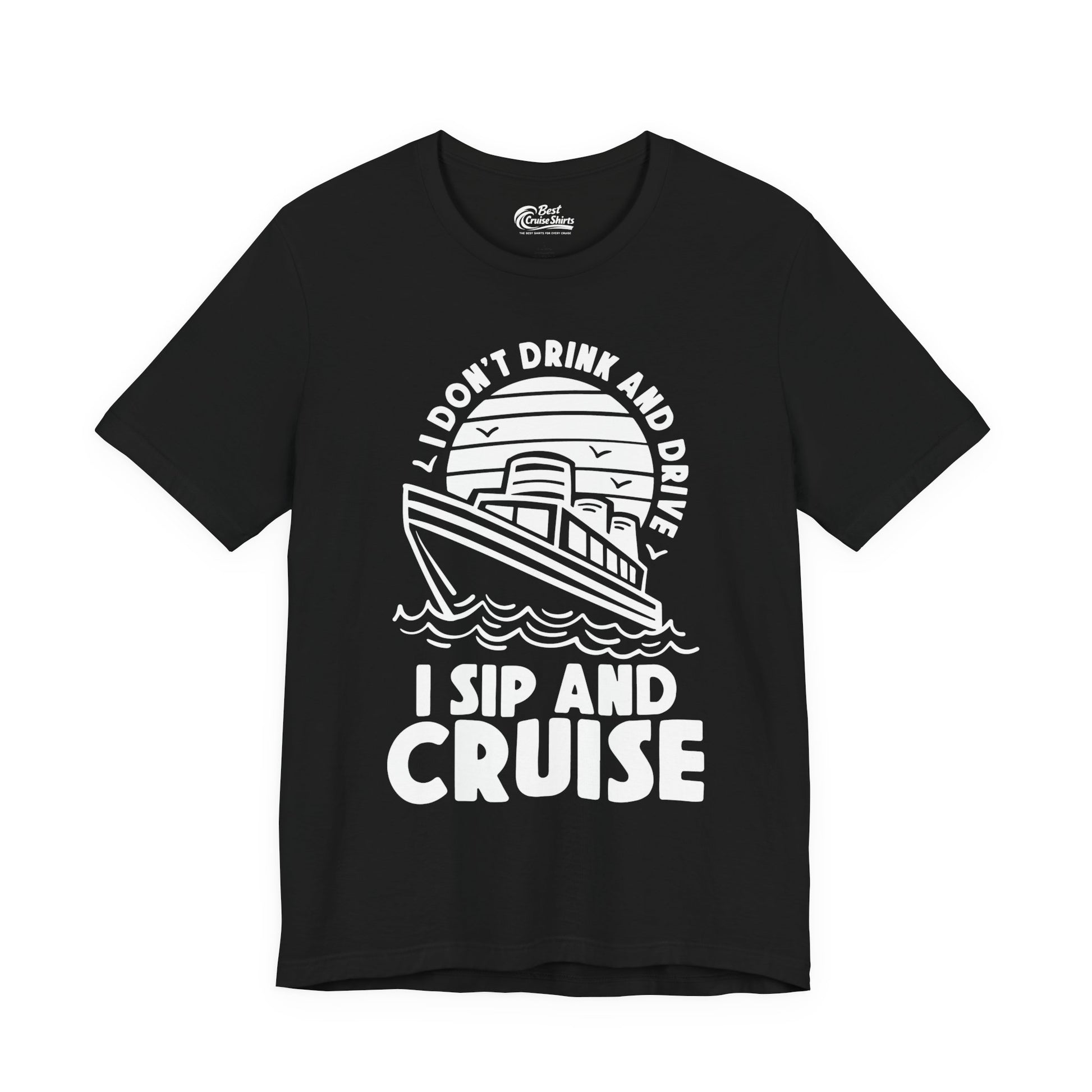 I Sip and Cruise Funny Cruise Drinking Shirt with Ship Illustration Premium Tee - Best Cruise Shirts