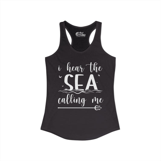 Sea Calling Nautical Beach Quote Shirt With Waves And Birds Art Ladies Tank - View 2 - Best Cruise Shirts