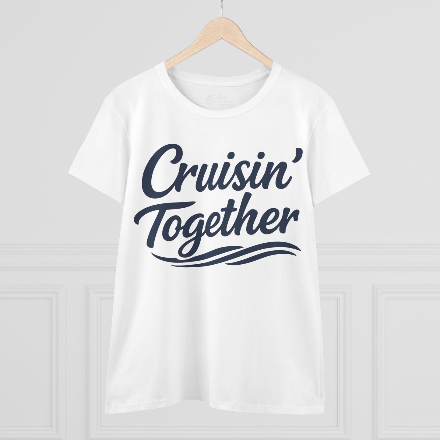 Cruisin Together Group Unity Shirt with Bold Script and Wave Design Ladies Tee - View 8 - Best Cruise Shirts