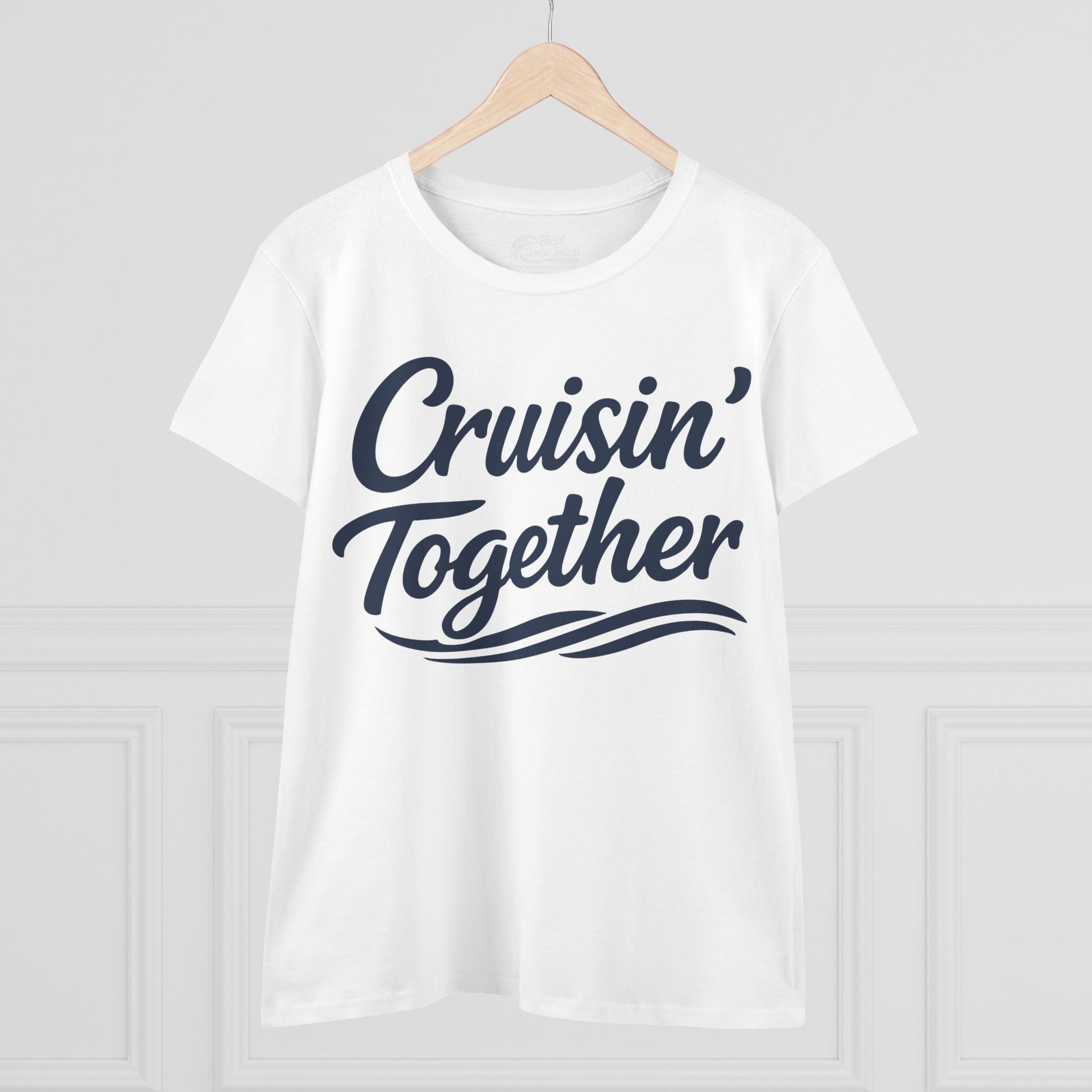 Cruisin Together Group Unity Shirt with Bold Script and Wave Design Ladies Tee - View 8 - Best Cruise Shirts
