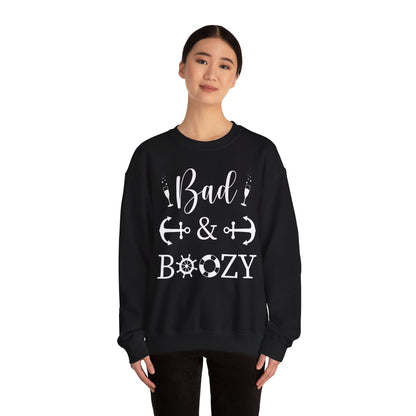 Bad and Boozy Nautical Cruise Shirt with Anchors and Ship Wheel Sweatshirt - View 4 - Best Cruise Shirts