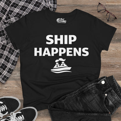 Ship Happens Shirt - Funny Cruise Ship Pun Tee With Simple Ship Graphic Ladies Tee - View 4 - Best Cruise Shirts