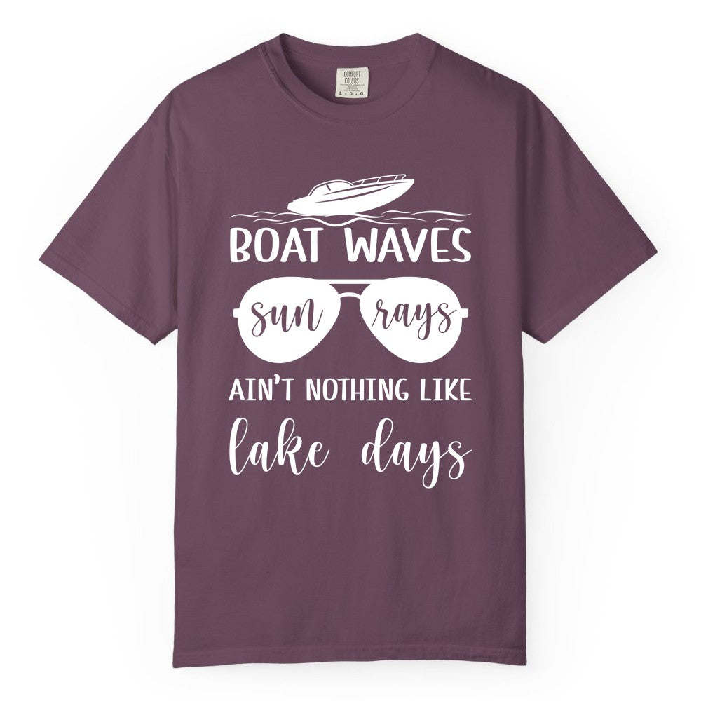 Lake Days Shirt - Fun Lake Life & Boating Summer Vibes Tee (Comfort Color) in Berry - Boat Waves Sun Rays Lake Days Summer Lake Life Shirt