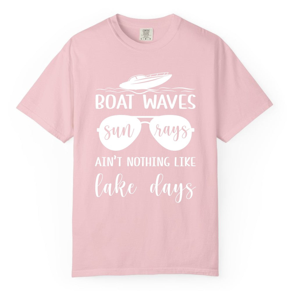 Lake Days Shirt - Fun Lake Life & Boating Summer Vibes Tee (Comfort Color) in Blossom - Boat Waves Sun Rays Lake Days Summer Lake Life Shirt