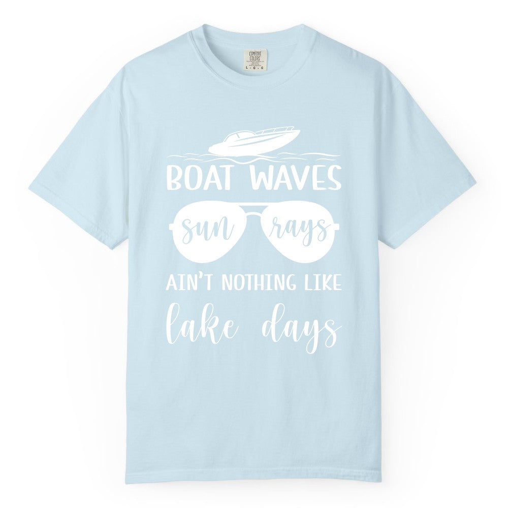 Lake Days Shirt - Fun Lake Life & Boating Summer Vibes Tee (Comfort Color) in Chambray - Boat Waves Sun Rays Lake Days Summer Lake Life Shirt