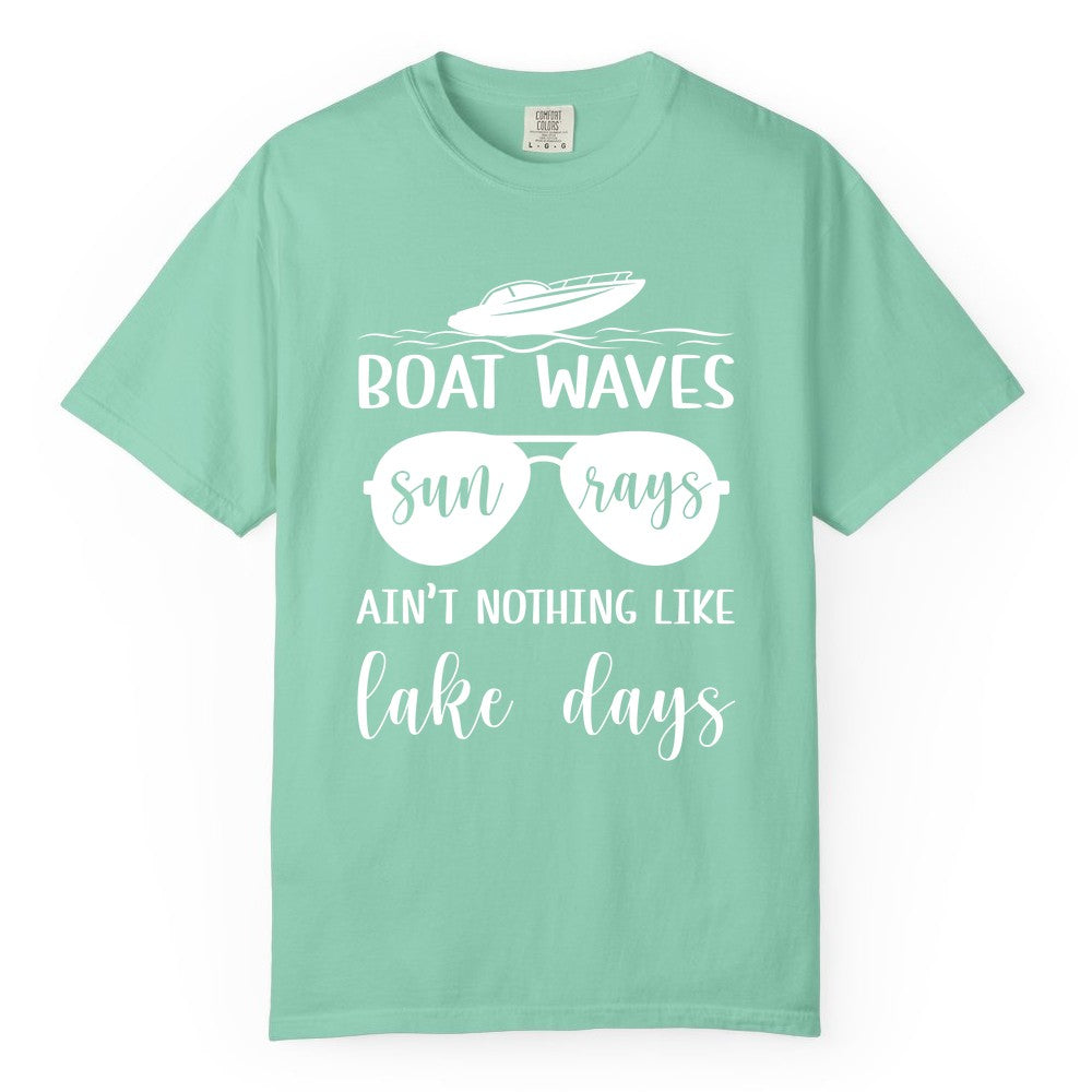 Lake Days Shirt - Fun Lake Life & Boating Summer Vibes Tee (Comfort Color) in Island Reef - Boat Waves Sun Rays Lake Days Summer Lake Life Shirt