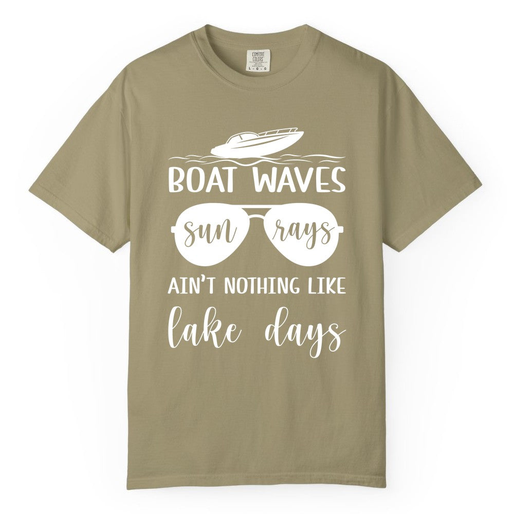 Lake Days Shirt - Fun Lake Life & Boating Summer Vibes Tee (Comfort Color) in Khaki - Boat Waves Sun Rays Lake Days Summer Lake Life Shirt