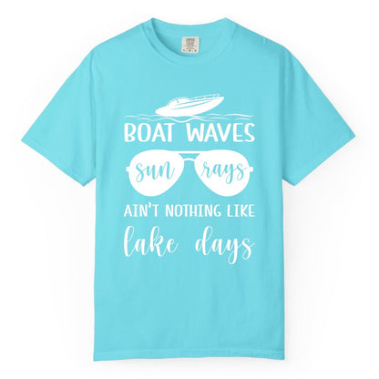 Lake Days Shirt - Fun Lake Life & Boating Summer Vibes Tee (Comfort Color) in Lagoon Blue - Boat Waves Sun Rays Lake Days Summer Lake Life Shirt