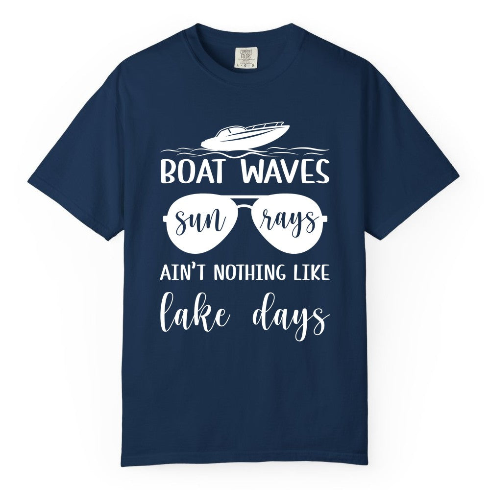 Lake Days Shirt - Fun Lake Life & Boating Summer Vibes Tee (Comfort Color) in Navy - Boat Waves Sun Rays Lake Days Summer Lake Life Shirt