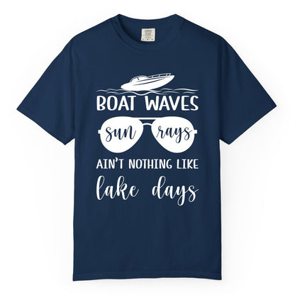 Lake Days Shirt - Fun Lake Life & Boating Summer Vibes Tee (Comfort Color) in Navy - Boat Waves Sun Rays Lake Days Summer Lake Life Shirt