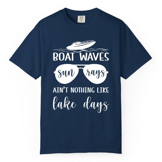 Lake Days Shirt - Fun Lake Life & Boating Summer Vibes Tee (Comfort Color) in Navy - Boat Waves Sun Rays Lake Days Summer Lake Life Shirt