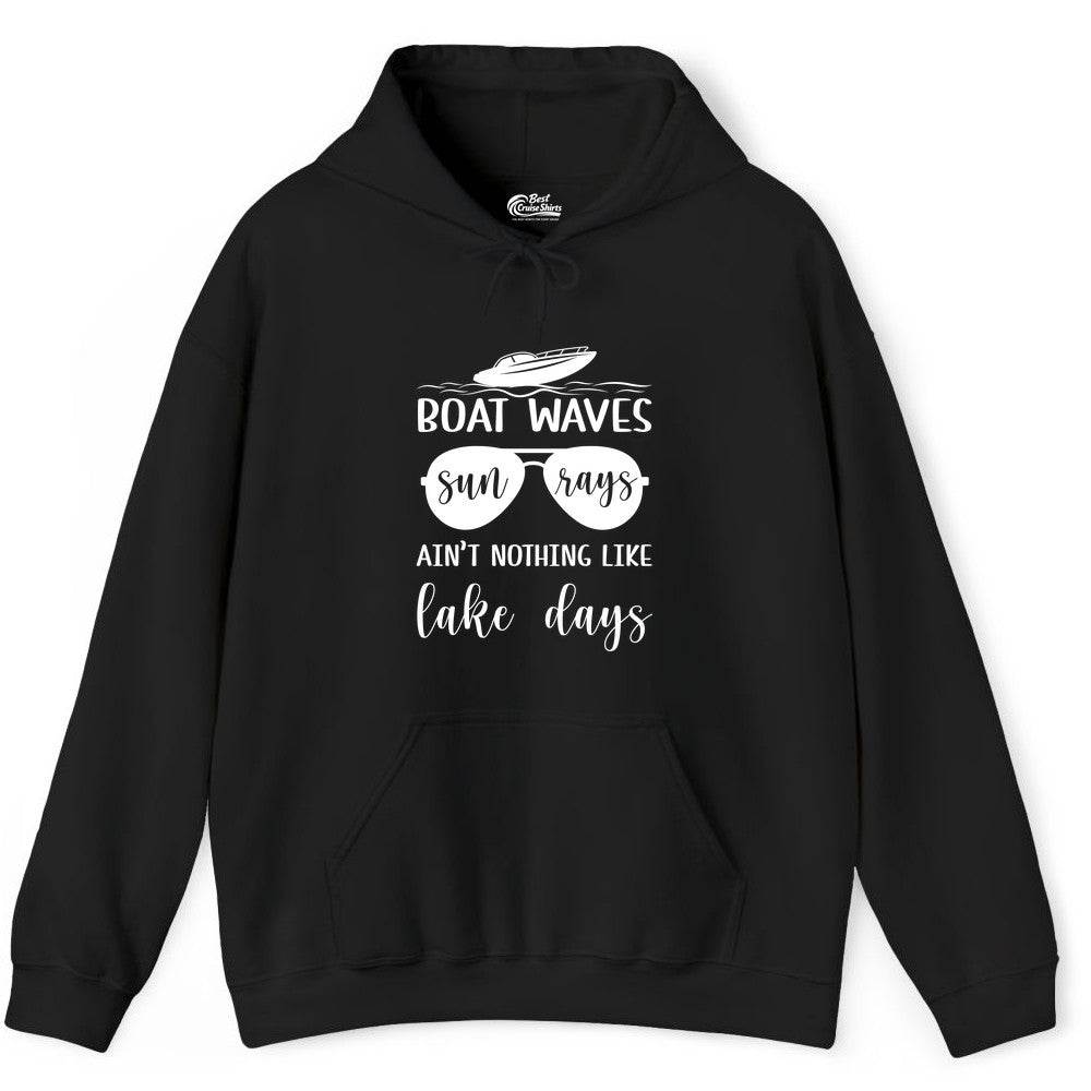 Lake Days Shirt - Fun Lake Life & Boating Summer Vibes Tee (Hoodie) in Black - Boat Waves Sun Rays Lake Days Summer Lake Life Shirt