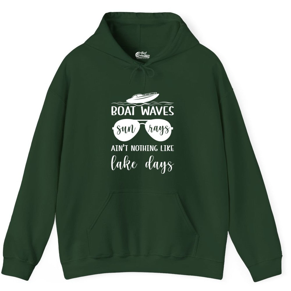 Lake Days Shirt - Fun Lake Life & Boating Summer Vibes Tee (Hoodie) in Forest Green - Boat Waves Sun Rays Lake Days Summer Lake Life Shirt