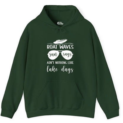 Lake Days Shirt - Fun Lake Life & Boating Summer Vibes Tee (Hoodie) in Forest Green - Boat Waves Sun Rays Lake Days Summer Lake Life Shirt