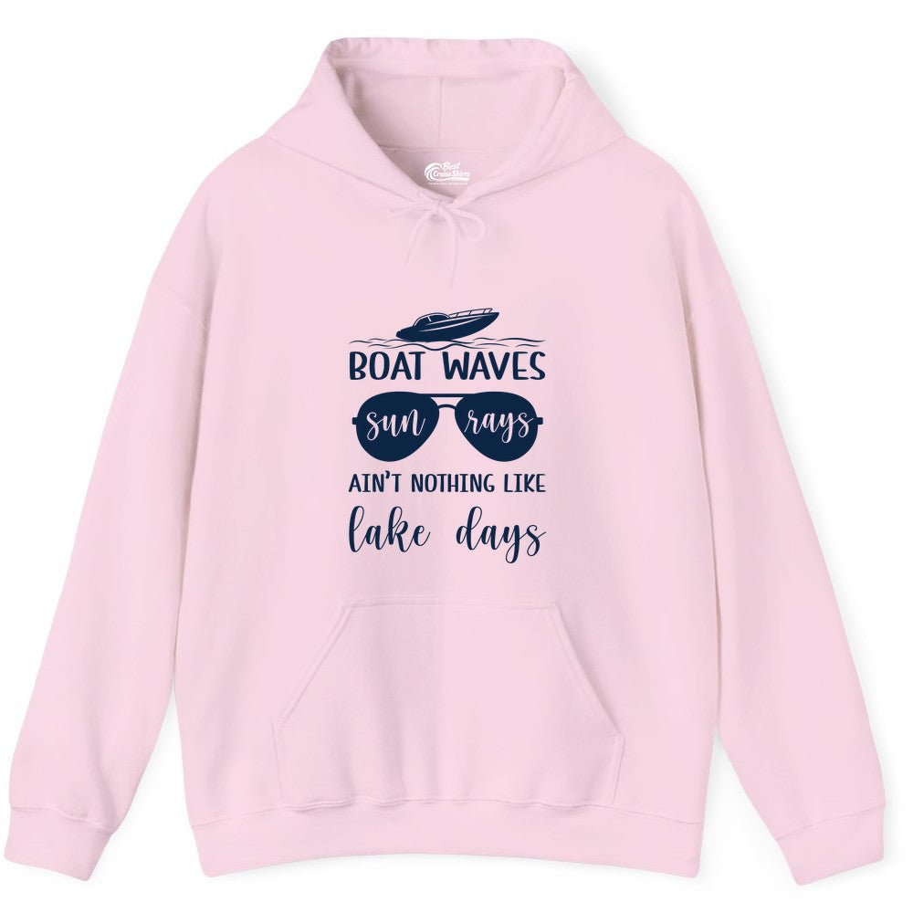 Lake Days Shirt - Fun Lake Life & Boating Summer Vibes Tee (Hoodie) in Light Pink - Boat Waves Sun Rays Lake Days Summer Lake Life Shirt