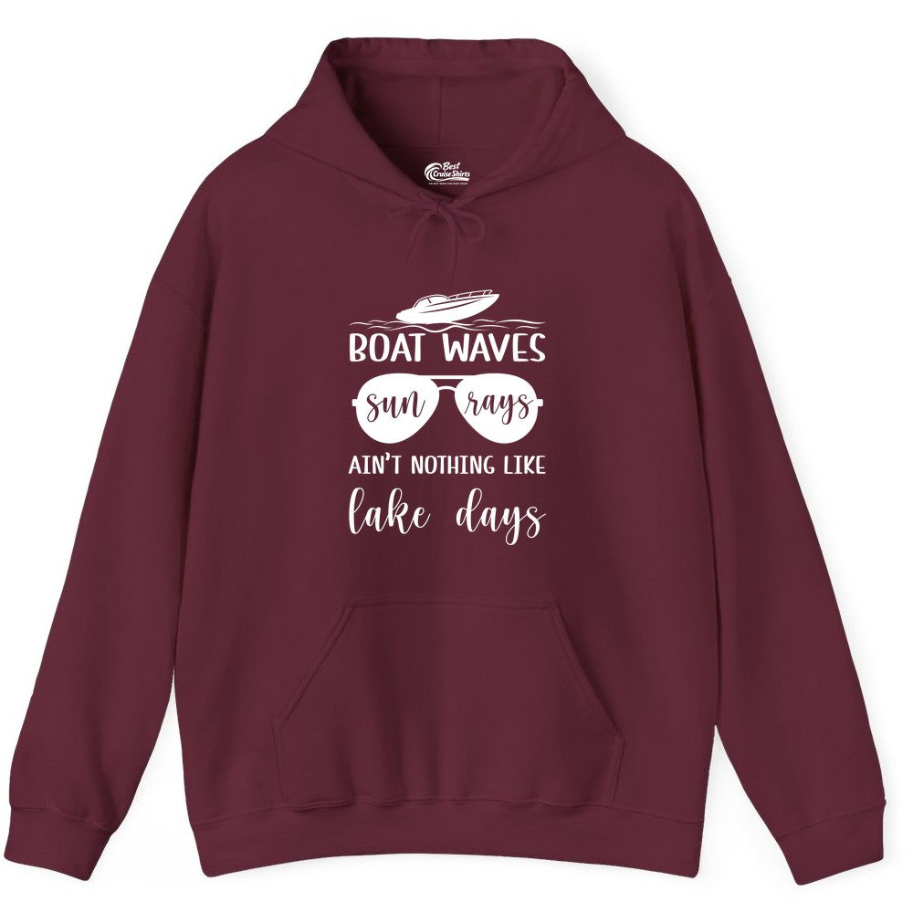 Lake Days Shirt - Fun Lake Life & Boating Summer Vibes Tee (Hoodie) in Maroon - Boat Waves Sun Rays Lake Days Summer Lake Life Shirt