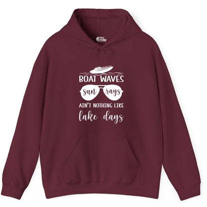 Lake Days Shirt - Fun Lake Life & Boating Summer Vibes Tee (Hoodie) in Maroon - Boat Waves Sun Rays Lake Days Summer Lake Life Shirt