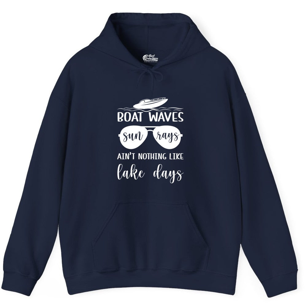 Lake Days Shirt - Fun Lake Life & Boating Summer Vibes Tee (Hoodie) in Navy - Boat Waves Sun Rays Lake Days Summer Lake Life Shirt