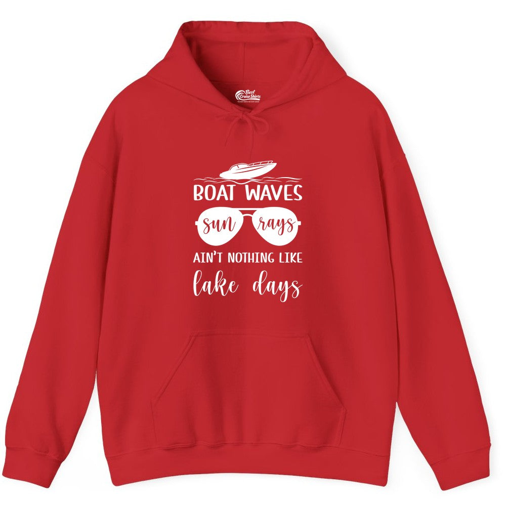 Lake Days Shirt - Fun Lake Life & Boating Summer Vibes Tee (Hoodie) in Red - Boat Waves Sun Rays Lake Days Summer Lake Life Shirt