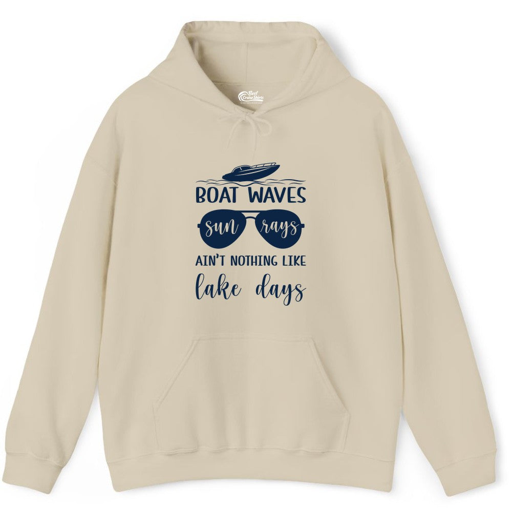 Lake Days Shirt - Fun Lake Life & Boating Summer Vibes Tee (Hoodie) in Sand - Boat Waves Sun Rays Lake Days Summer Lake Life Shirt