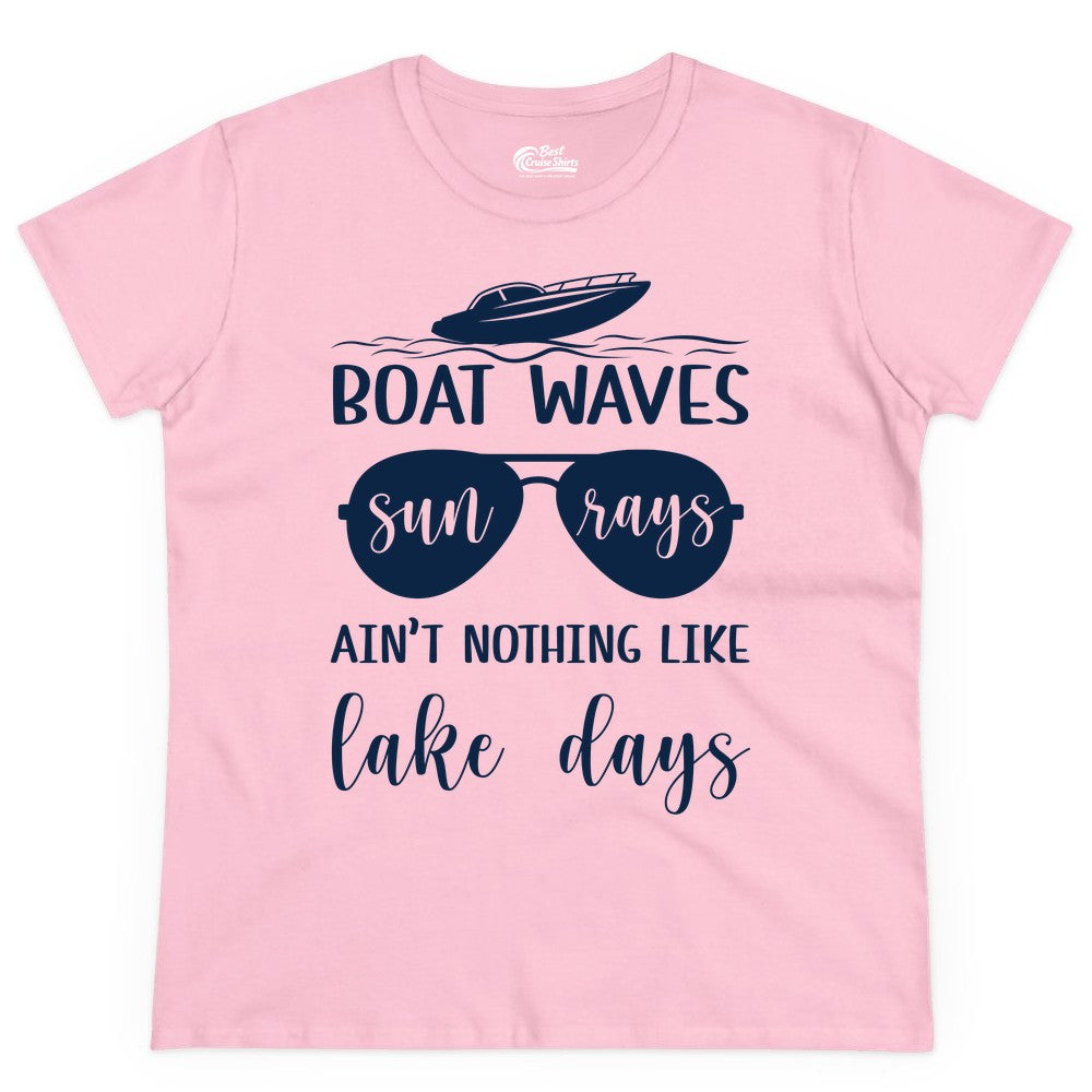 Lake Days Shirt - Fun Lake Life & Boating Summer Vibes Tee (Ladies Tee) in Light Pink - Boat Waves Sun Rays Lake Days Summer Lake Life Shirt