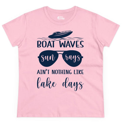 Lake Days Shirt - Fun Lake Life & Boating Summer Vibes Tee (Ladies Tee) in Light Pink - Boat Waves Sun Rays Lake Days Summer Lake Life Shirt
