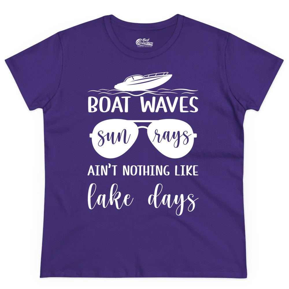 Lake Days Shirt - Fun Lake Life & Boating Summer Vibes Tee (Ladies Tee) in Purple - Boat Waves Sun Rays Lake Days Summer Lake Life Shirt