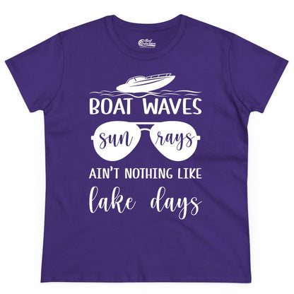 Lake Days Shirt - Fun Lake Life & Boating Summer Vibes Tee (Ladies Tee) in Purple - Boat Waves Sun Rays Lake Days Summer Lake Life Shirt