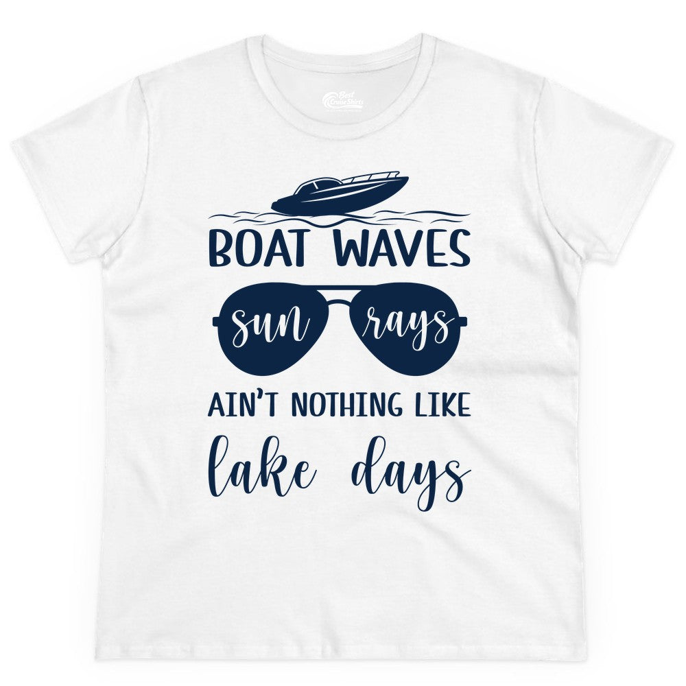 Lake Days Shirt - Fun Lake Life & Boating Summer Vibes Tee (Ladies Tee) in White - Boat Waves Sun Rays Lake Days Summer Lake Life Shirt